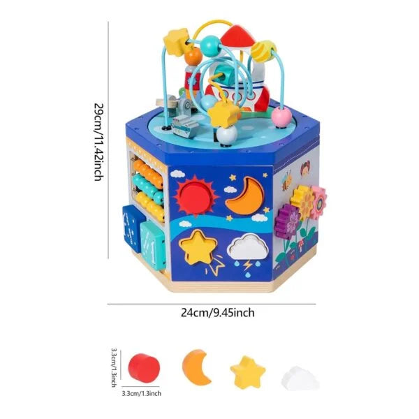 Cub activități din lemn 9-în-1 cu rachetă – centru de joacă educativ