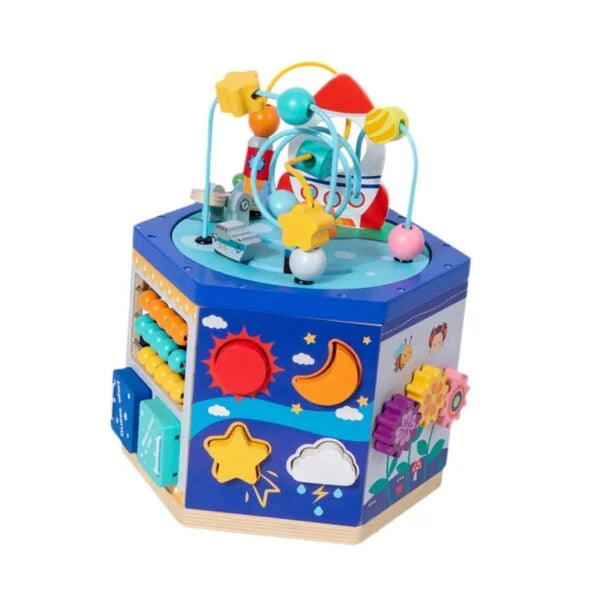 Cub activități din lemn 9-în-1 cu rachetă – centru de joacă educativ