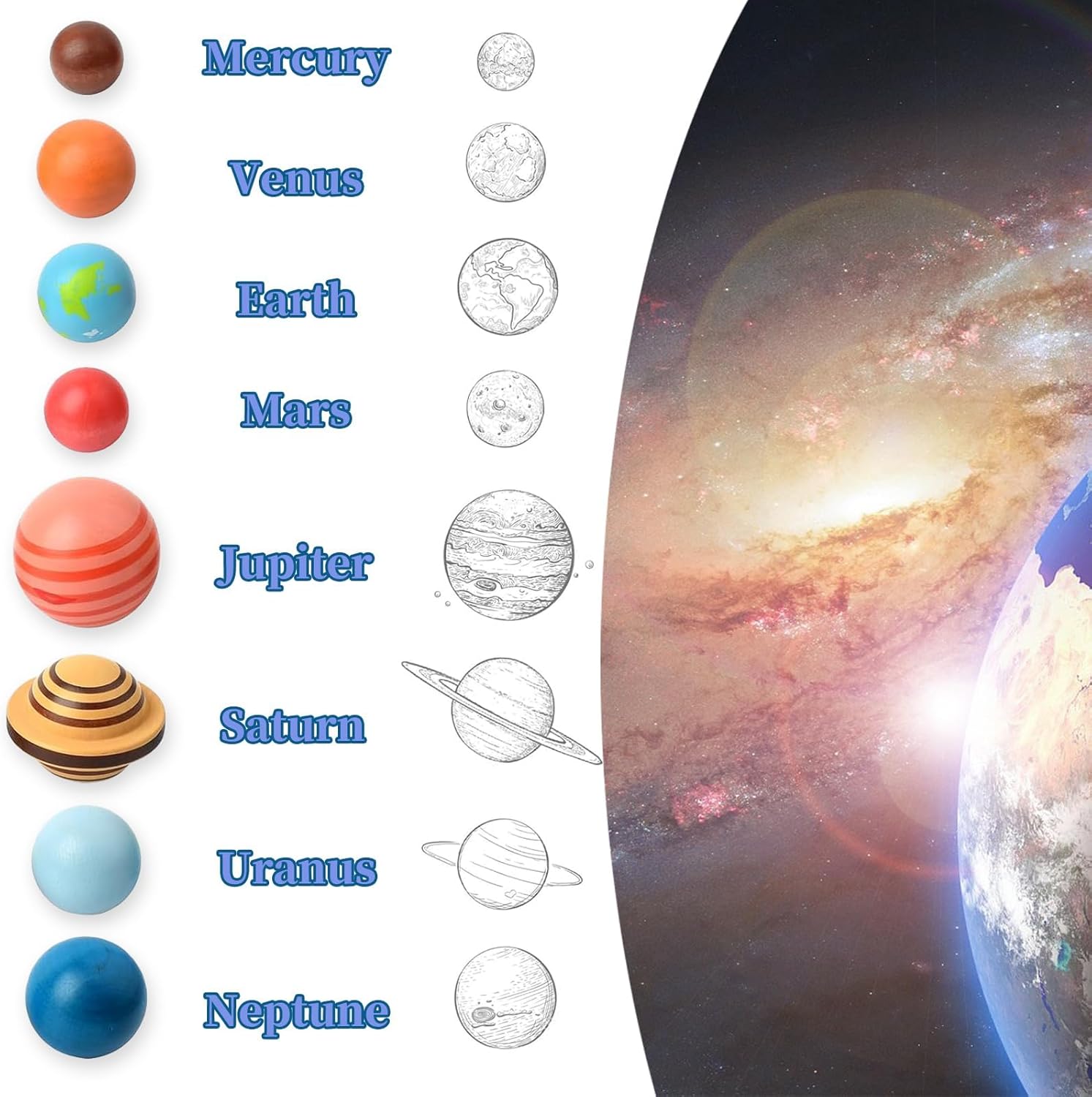 Puzzle din lemn Sistemul Solar 3D cu planete detașabile
