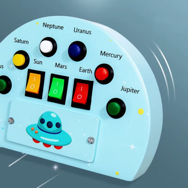 Panou senzorial din lemn Space Planet cu LED – Sistemul Solar pentru copii, Jucărie educativă spațiu