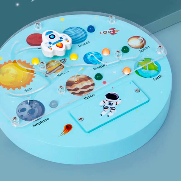 Panou senzorial din lemn Space Planet cu LED – Sistemul Solar pentru copii, Jucărie educativă spațiu