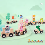 Trenuleț din lemn Digital Train cu cifre și animale, jucărie educativă