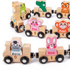 Trenuleț din lemn Digital Train cu cifre și animale, jucărie educativă