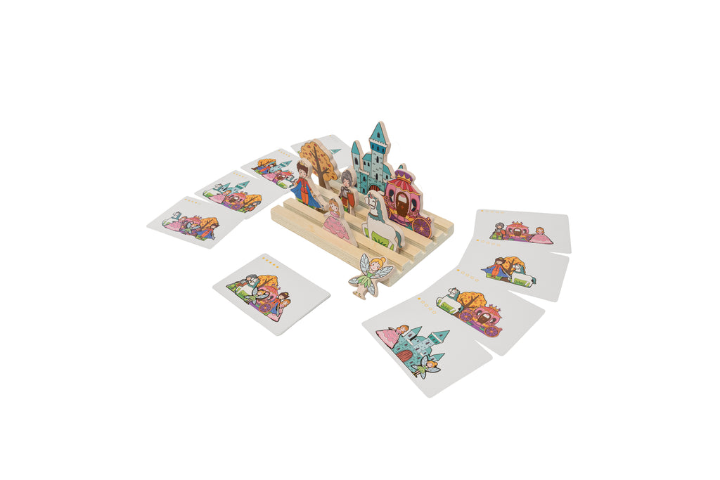 Joc logic din lemn „Prinț și Prințesă” – scenă de basm cu carduri de aranjare