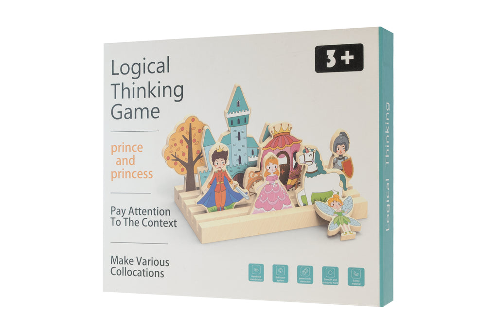 Joc logic din lemn „Prinț și Prințesă” – scenă de basm cu carduri de aranjare