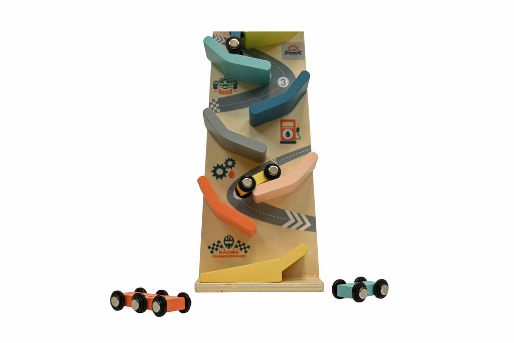 Pistă mașinuțe din lemn cu ursuleț – Ramp Racer pentru copii