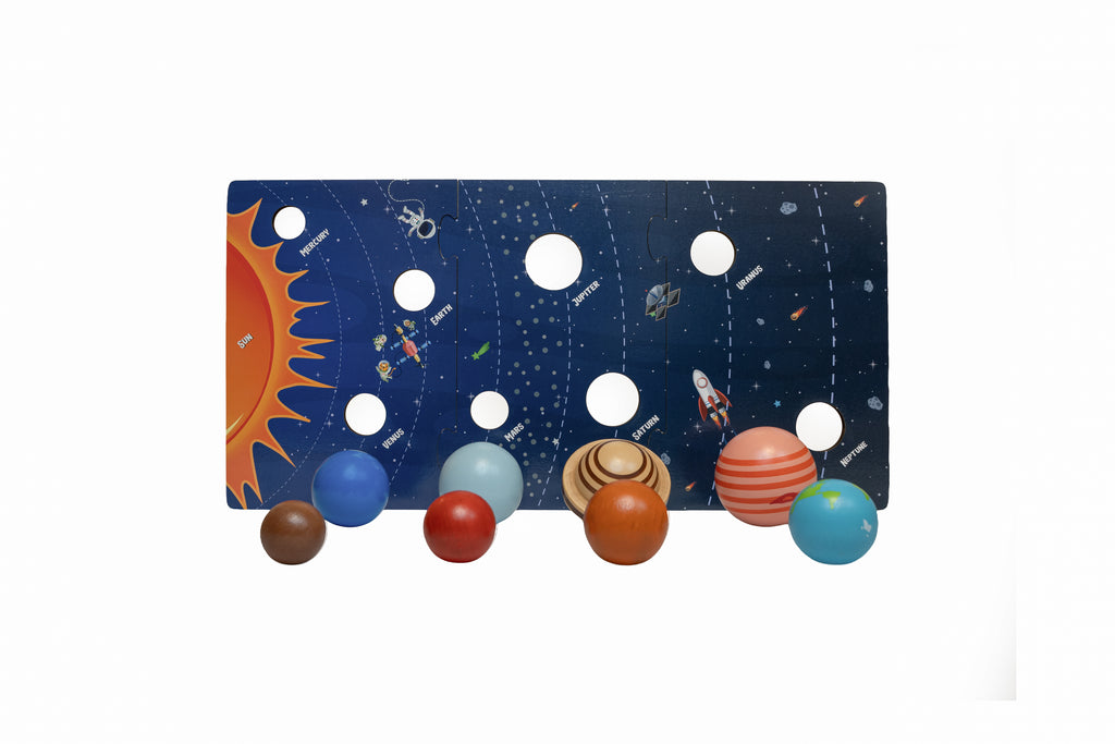 Puzzle din lemn Sistemul Solar 3D cu planete detașabile