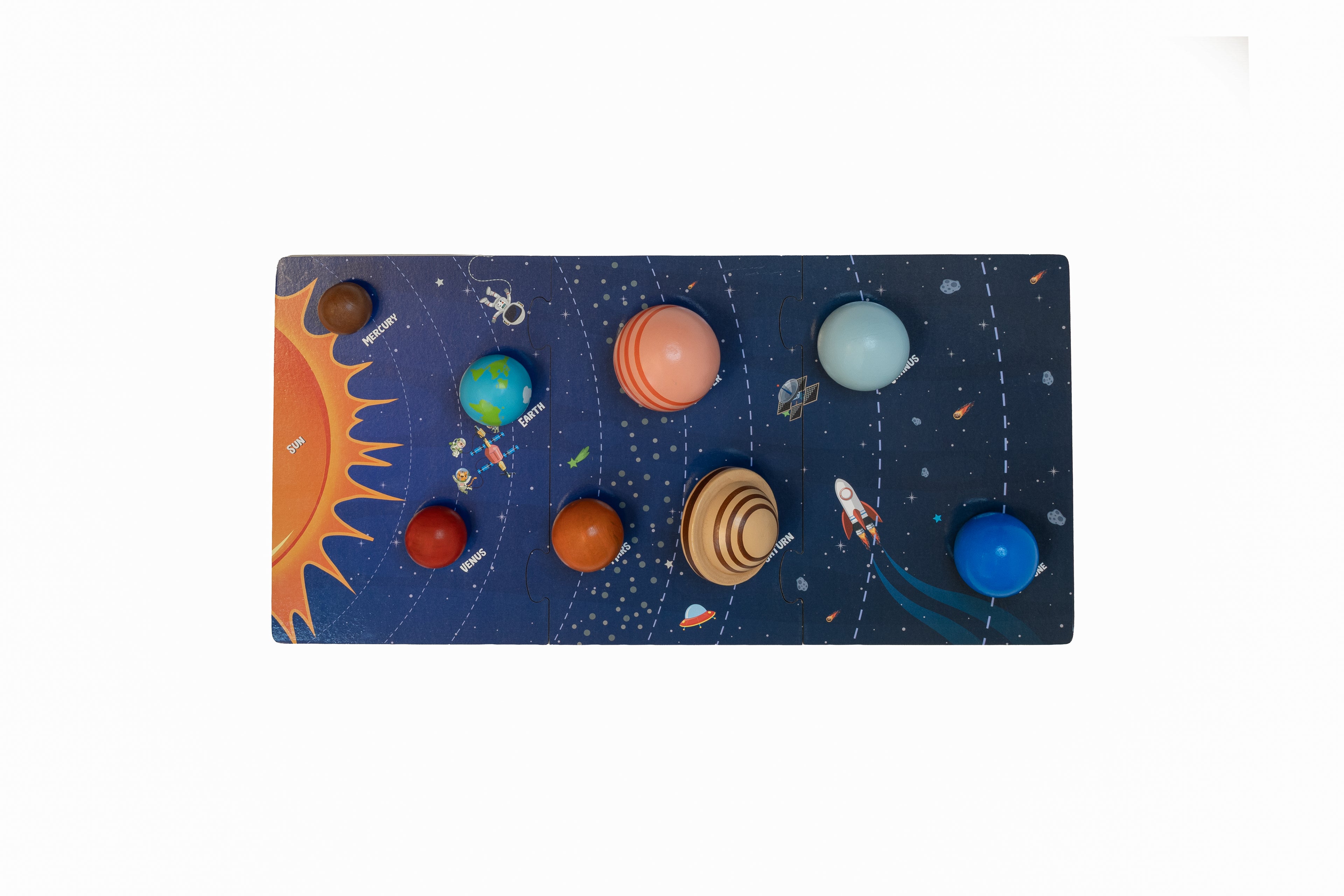 Puzzle din lemn Sistemul Solar 3D cu planete detașabile