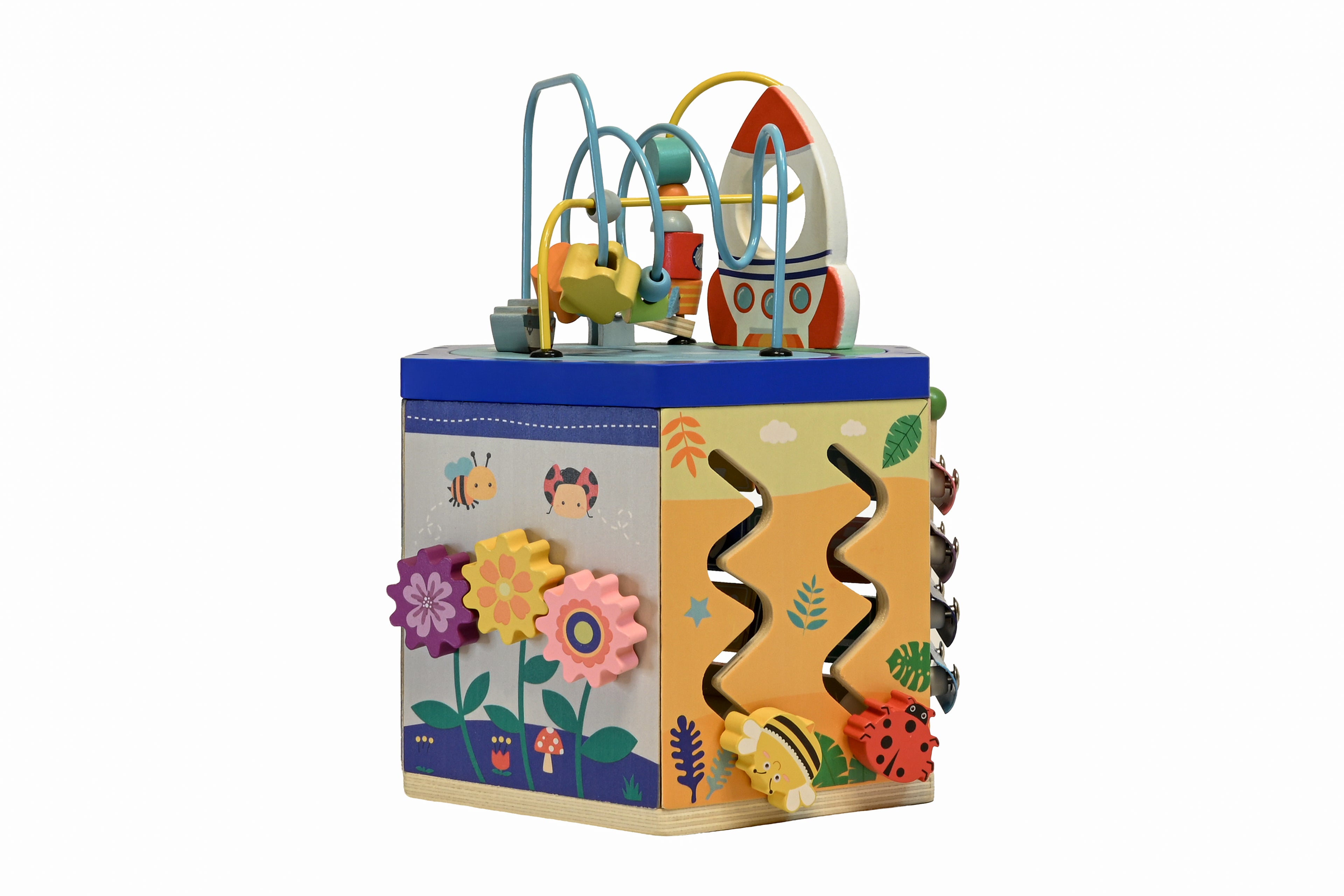 Cub activități din lemn 9-în-1 cu rachetă – centru de joacă educativ