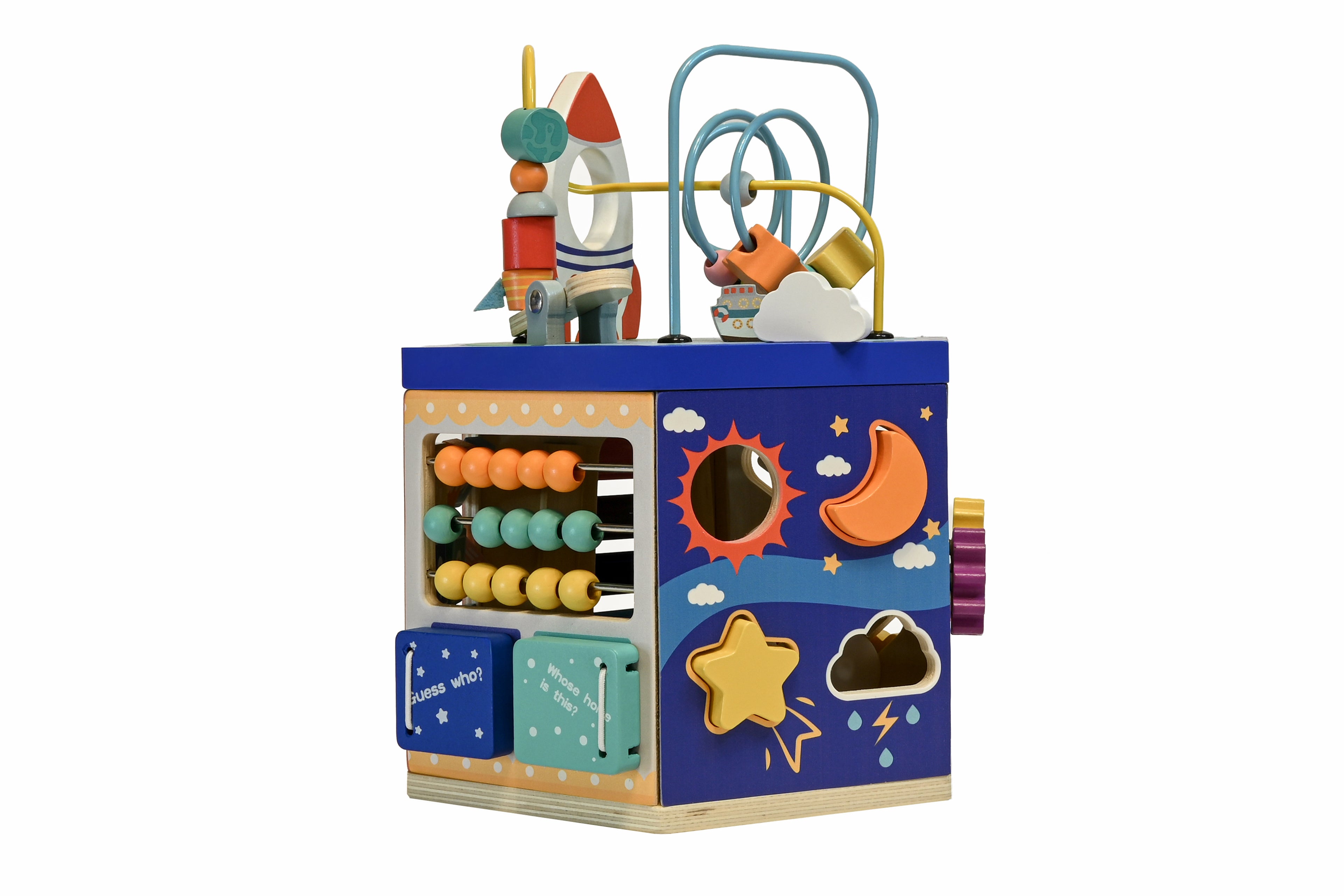 Cub activități din lemn 9-în-1 cu rachetă – centru de joacă educativ