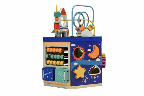 Cub activități din lemn 9-în-1 cu rachetă – centru de joacă educativ