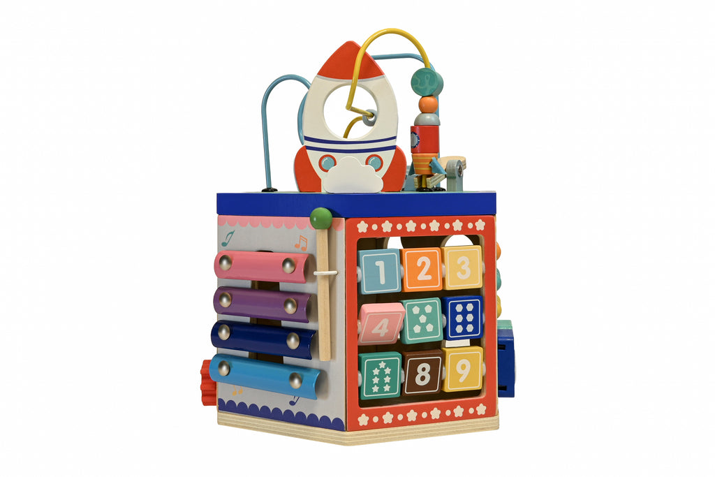 Cub activități din lemn 9-în-1 cu rachetă – centru de joacă educativ