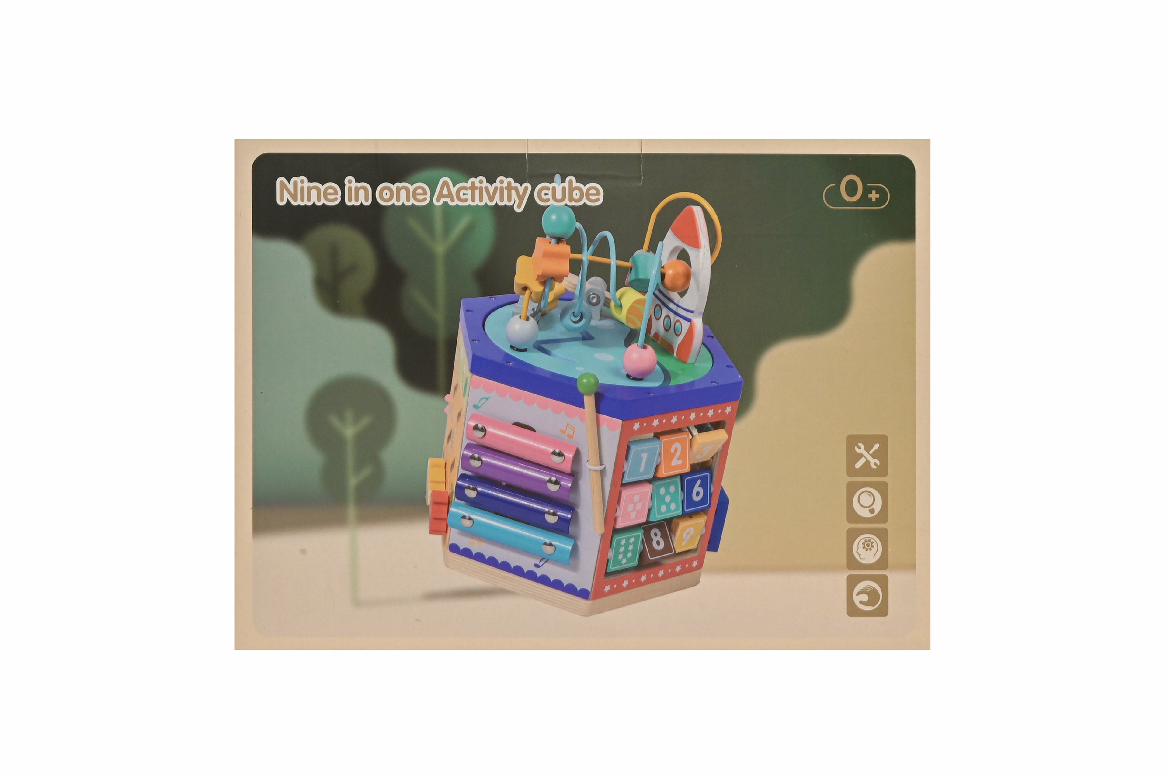 Cub activități din lemn 9-în-1 cu rachetă – centru de joacă educativ