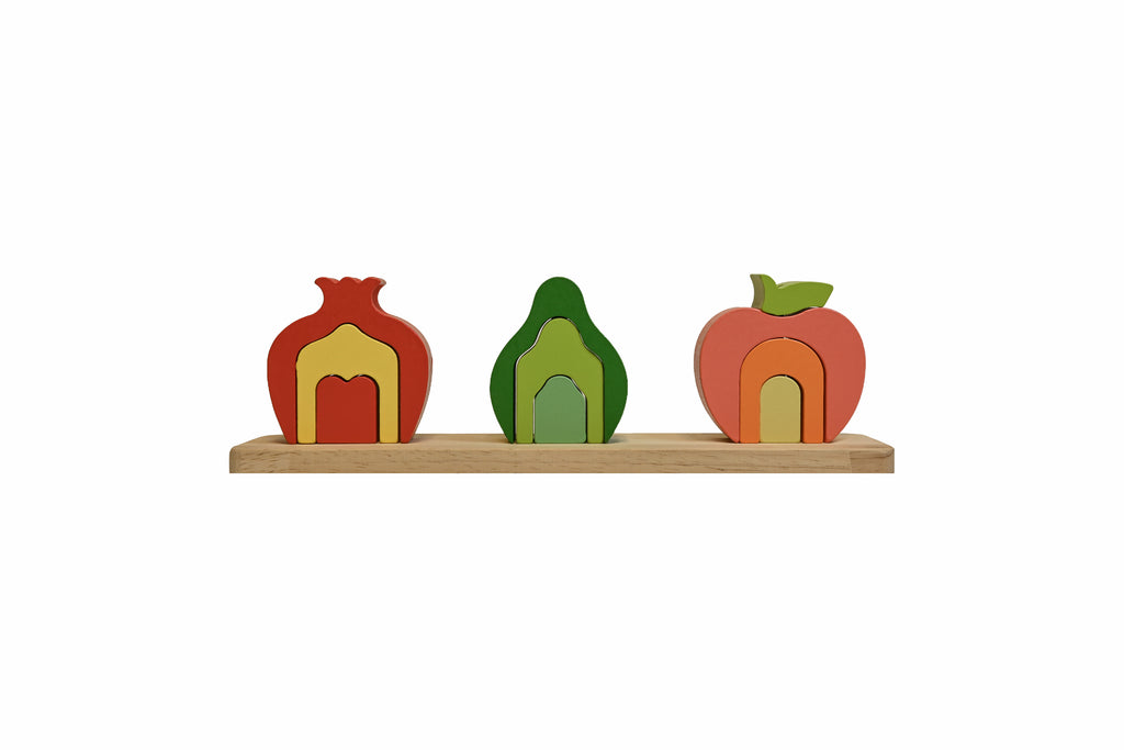 Set fructe din lemn de stivuit Fruits Stacked High – jucărie educativă Montessori 3+ ani