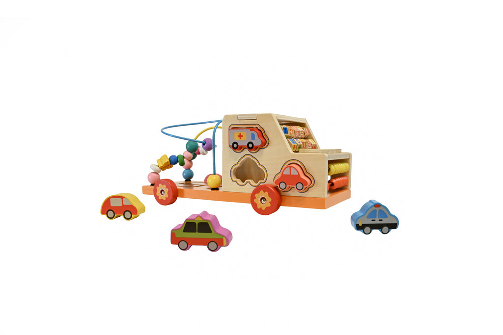 Camion din lemn Busy Road – centru de activități cu mașinuțe