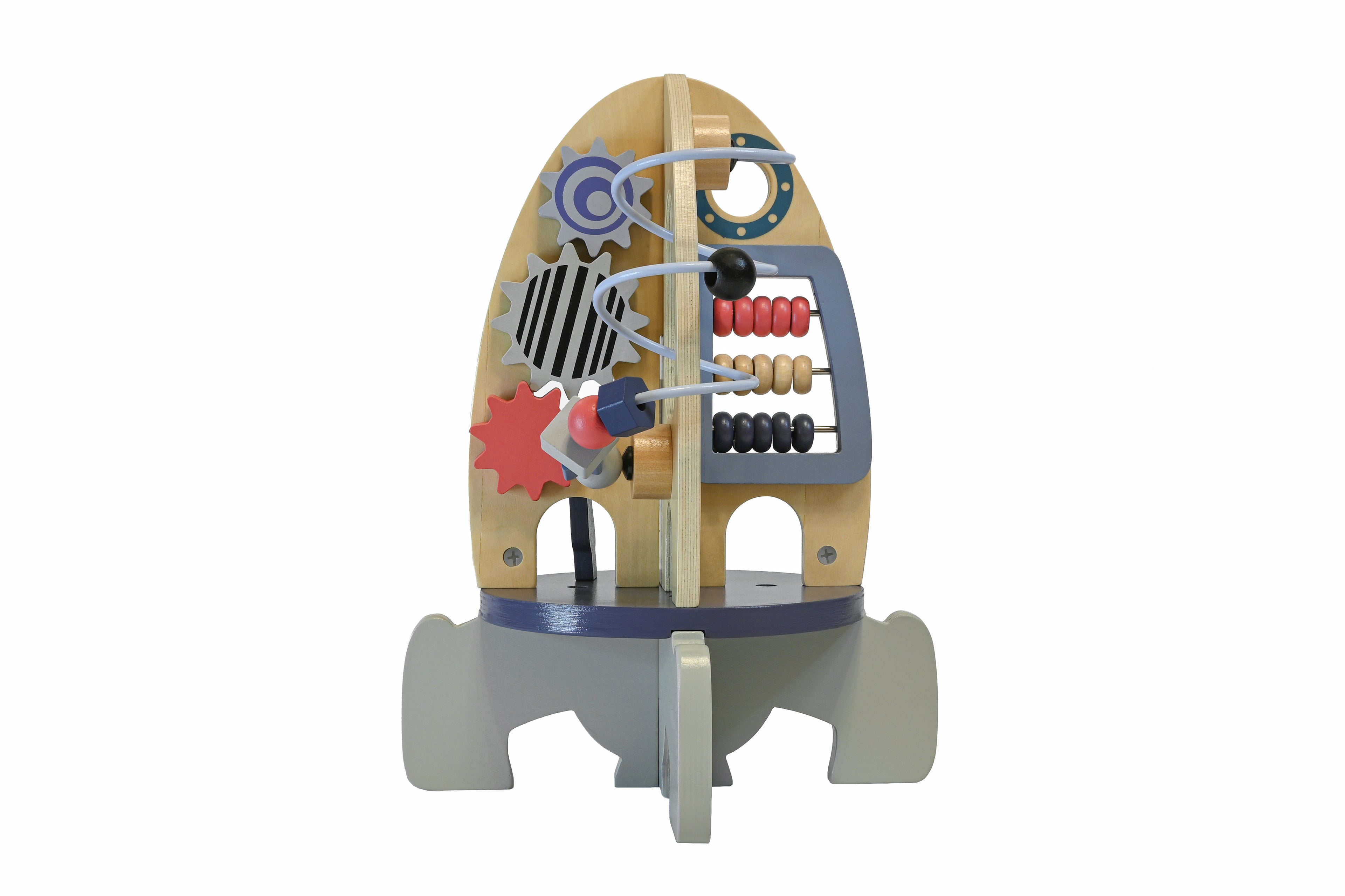 Rachetă Multifuncțională din Lemn – Busy Board 3D cu Labirint și Numărătoare