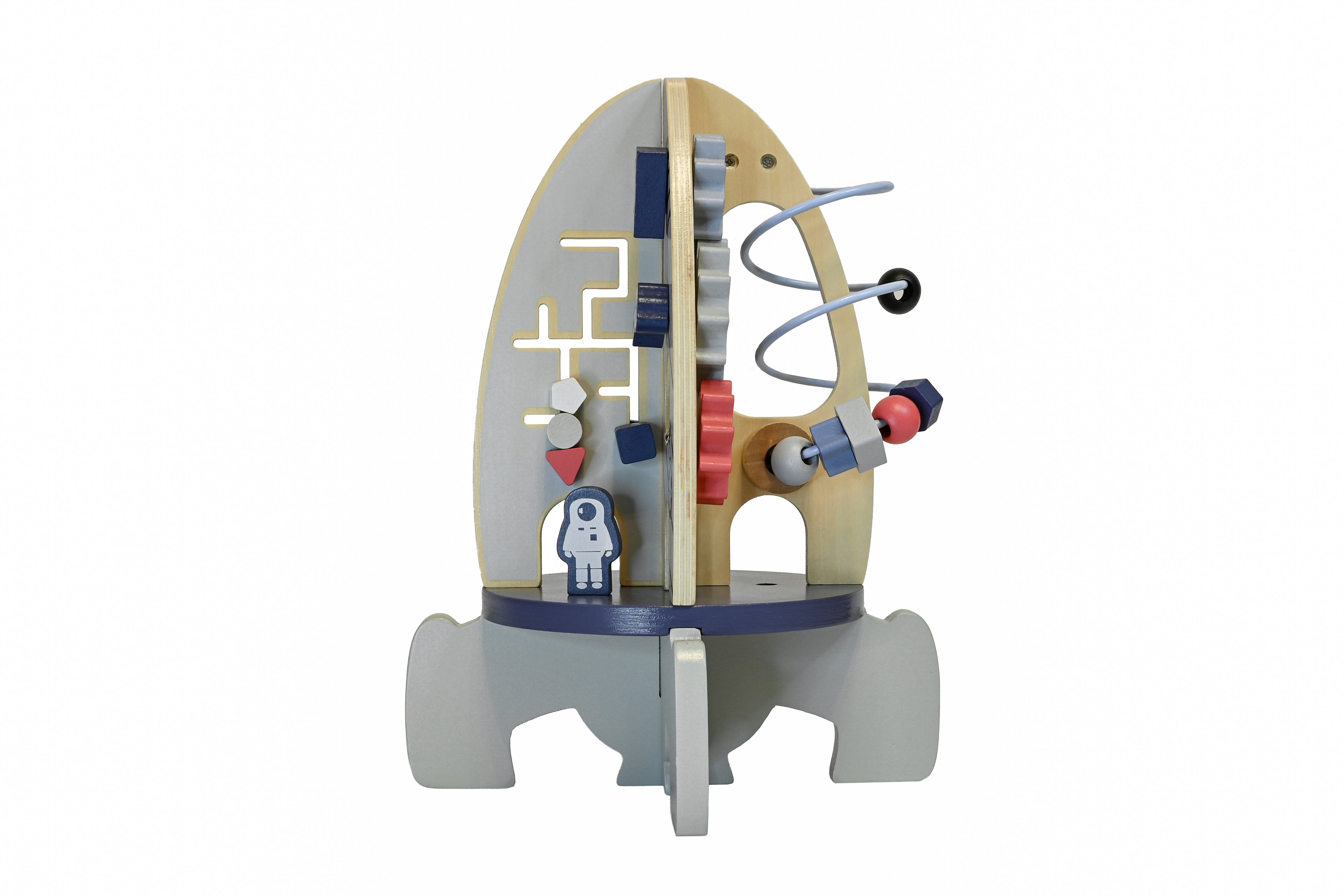 Rachetă Multifuncțională din Lemn – Busy Board 3D cu Labirint și Numărătoare