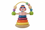 Turn balansier cu clovn curcubeu – jucărie din lemn cu inele