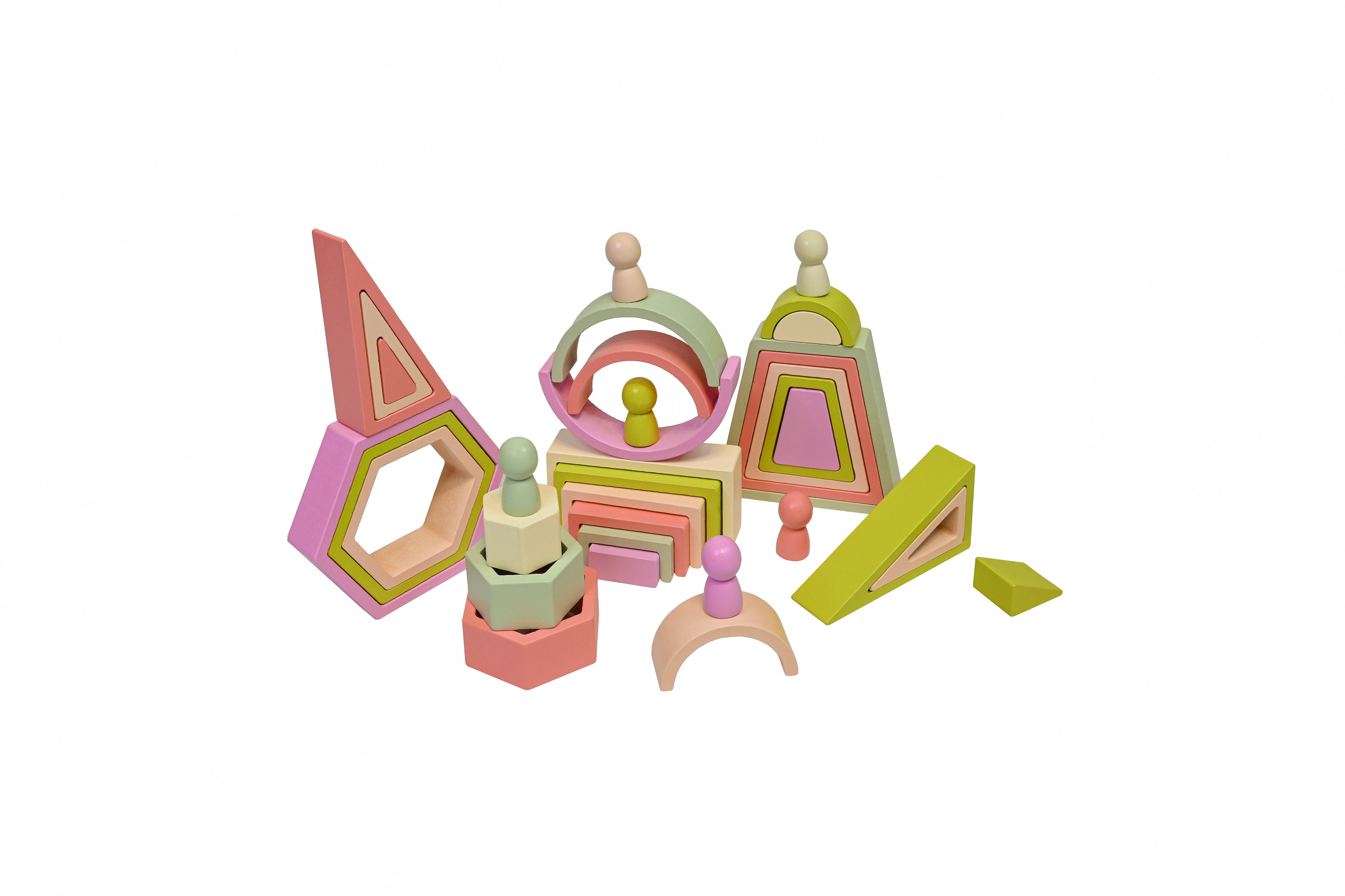 Set curcubeu din lemn – Rainbow Blocks pastelate pentru construcții creative