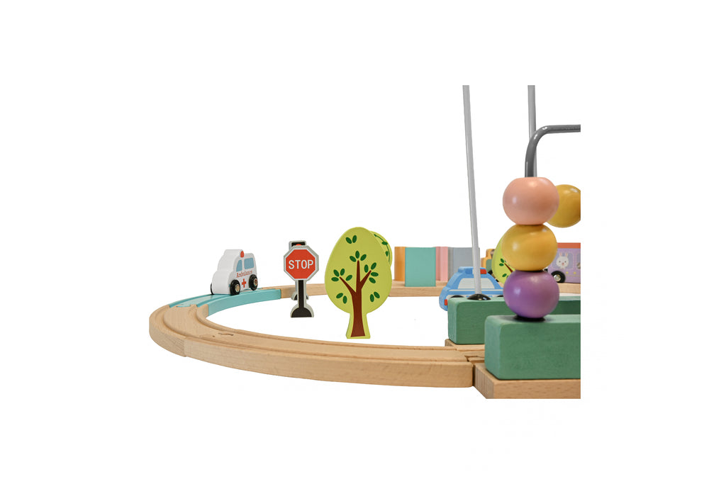 Set tren din lemn cu circuit și labirint cu bile – KABI Beads Coast Train