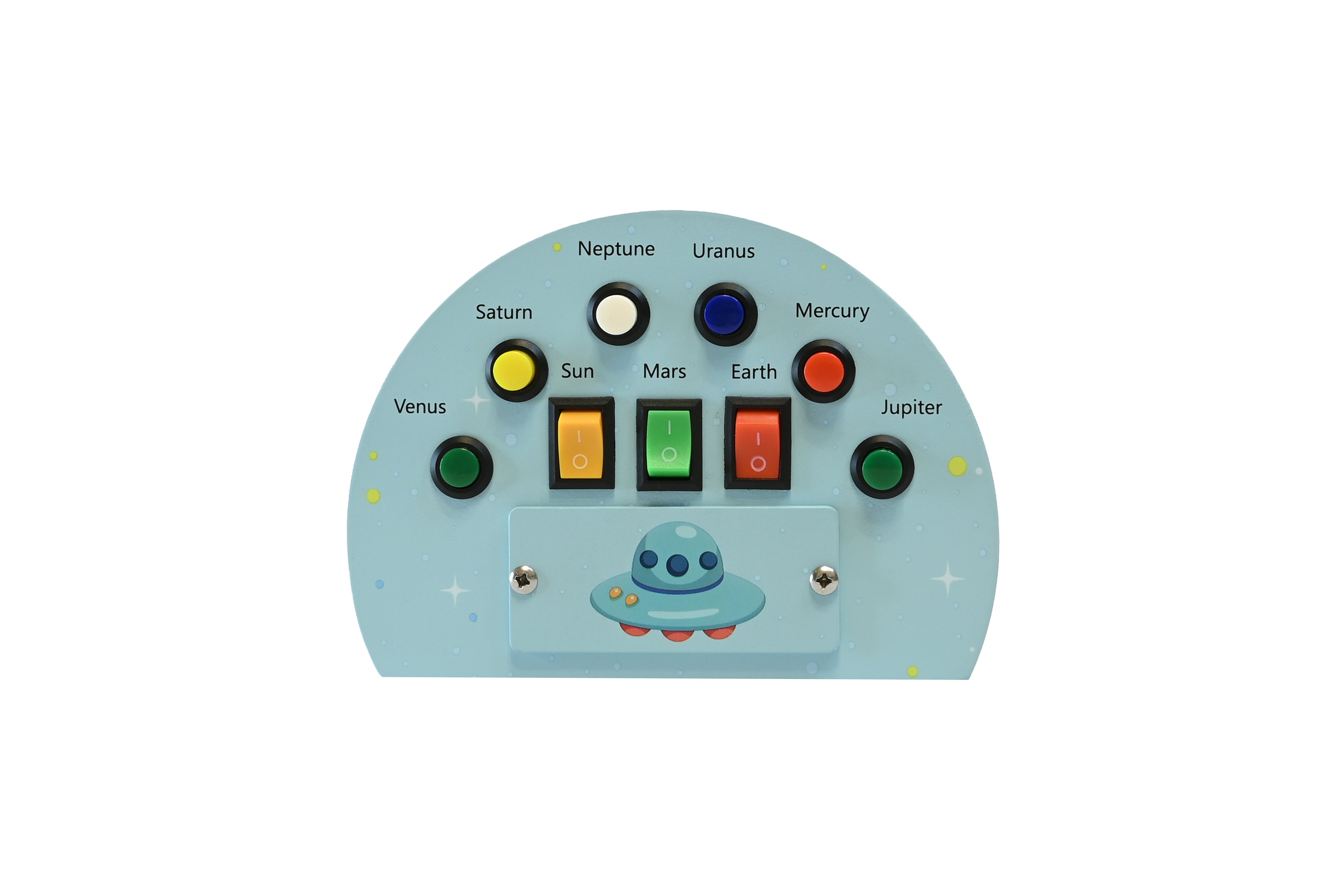 Panou senzorial din lemn Space Planet cu LED – Sistemul Solar pentru copii, Jucărie educativă spațiu