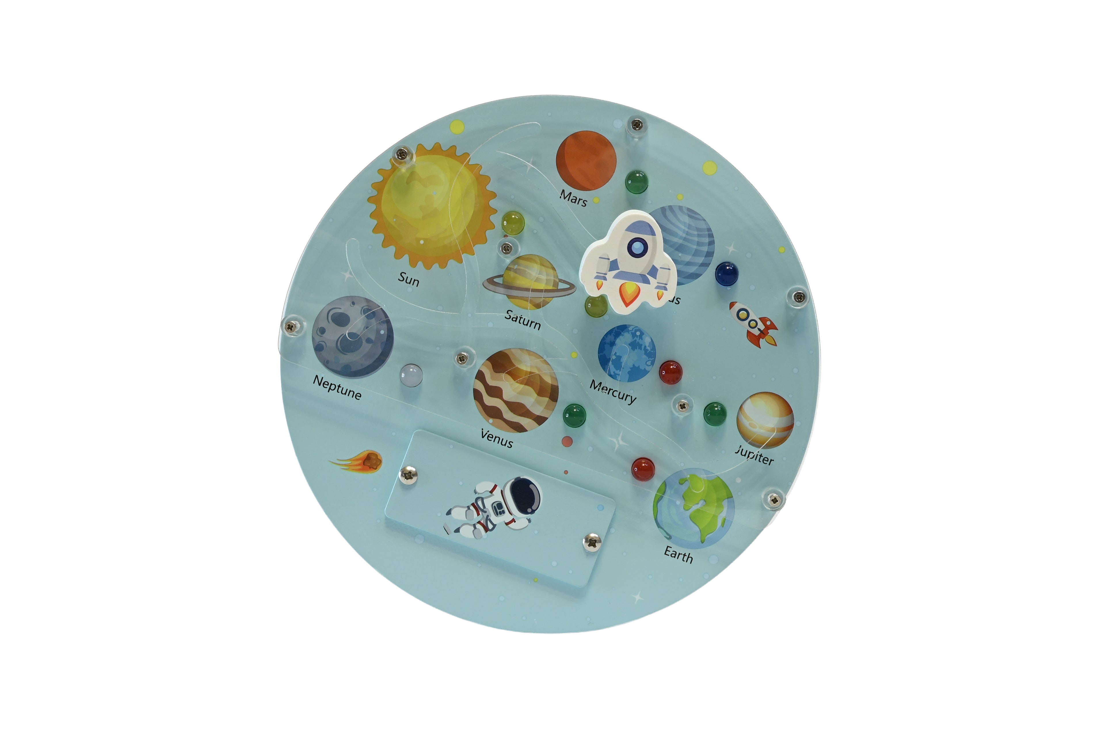 Panou senzorial din lemn Space Planet cu LED – Sistemul Solar pentru copii, Jucărie educativă spațiu