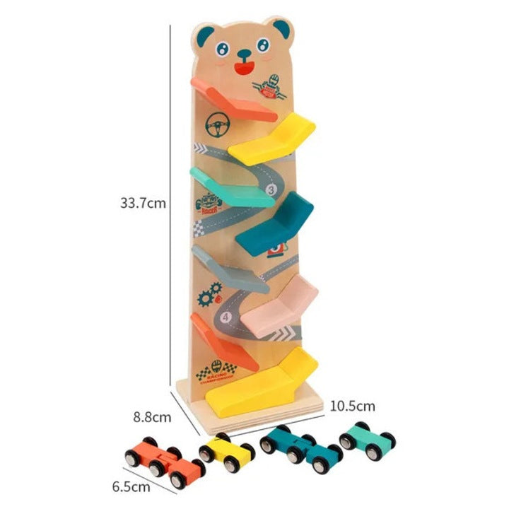 Pistă mașinuțe din lemn cu ursuleț – Ramp Racer pentru copii