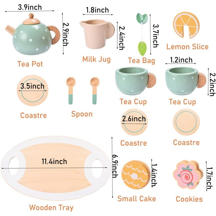 Set ceai din lemn „Afternoon Tea” – tavă, ceainic și cești pentru joaca de rol