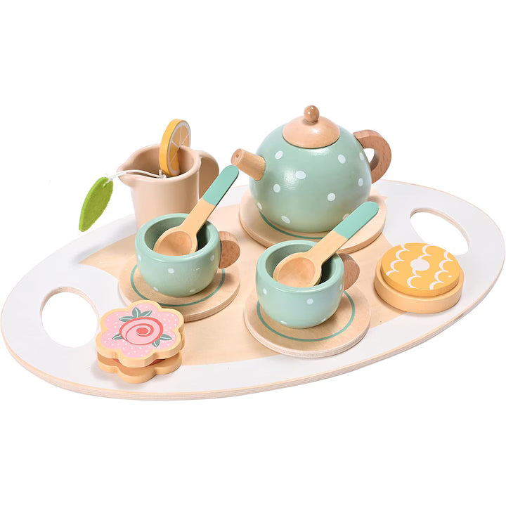 Set ceai din lemn „Afternoon Tea” – tavă, ceainic și cești pentru joaca de rol