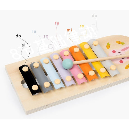 Jucărie muzicală din lemn – Iepuraș cu xilofon și ciocănel