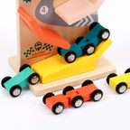 Pistă mașinuțe din lemn cu ursuleț – Ramp Racer pentru copii