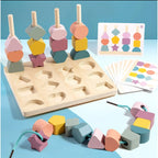 Set joc educativ din lemn sortare forme – Shape Stacking Matching Board