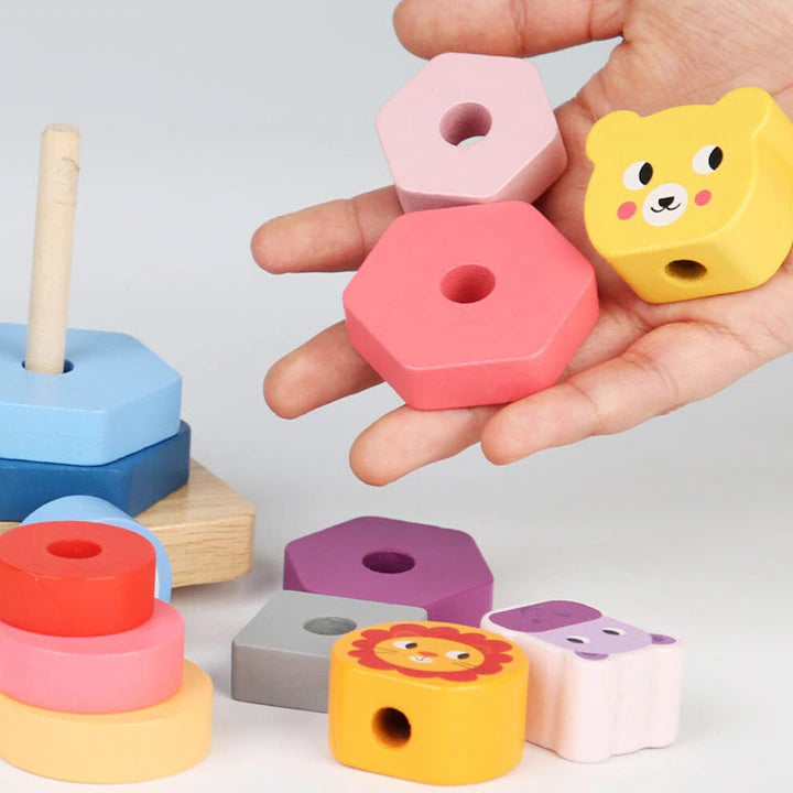 Set curcubeu din lemn – Rainbow Blocks pastelate pentru construcții creative