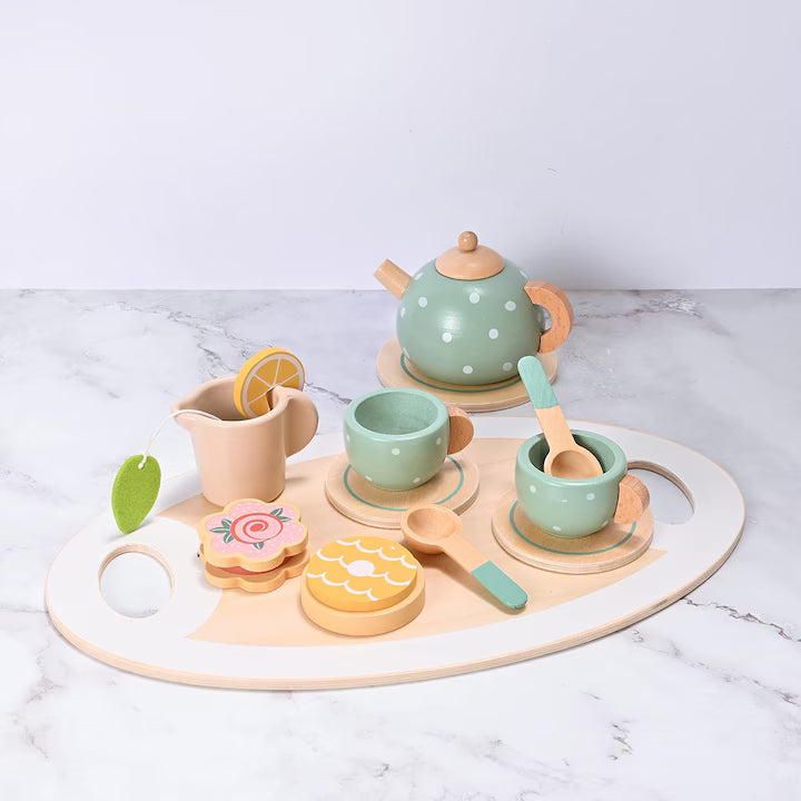 Set ceai din lemn „Afternoon Tea” – tavă, ceainic și cești pentru joaca de rol