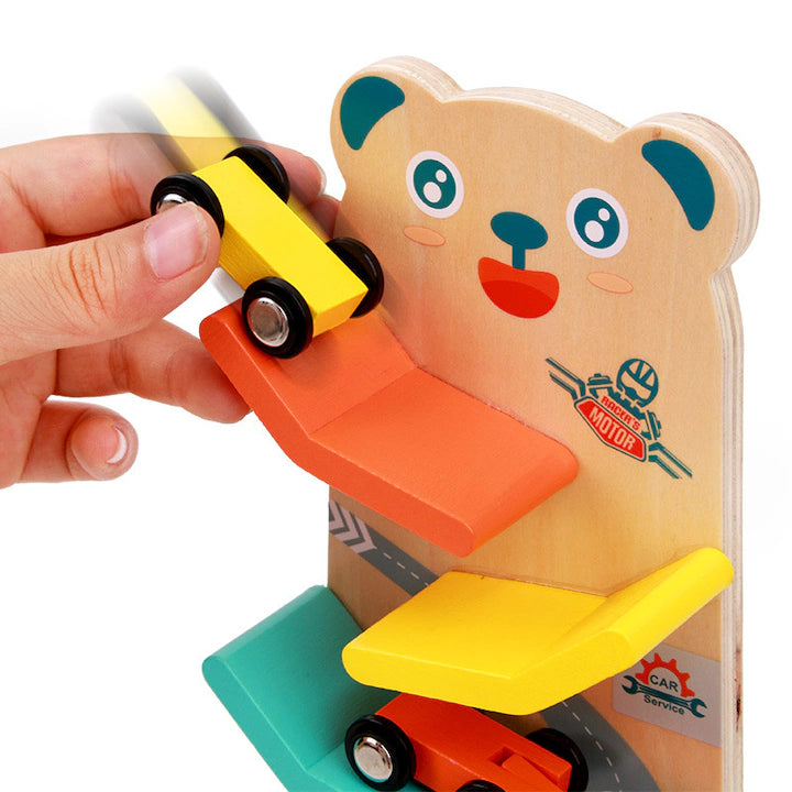 Pistă mașinuțe din lemn cu ursuleț – Ramp Racer pentru copii