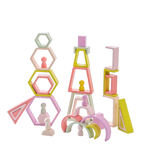 Set curcubeu din lemn – Rainbow Blocks pastelate pentru construcții creative