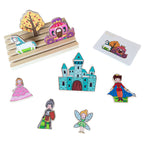 Joc logic din lemn „Prinț și Prințesă” – scenă de basm cu carduri de aranjare