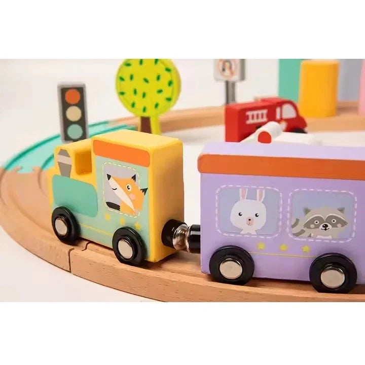 Set tren din lemn cu circuit și labirint cu bile – KABI Beads Coast Train