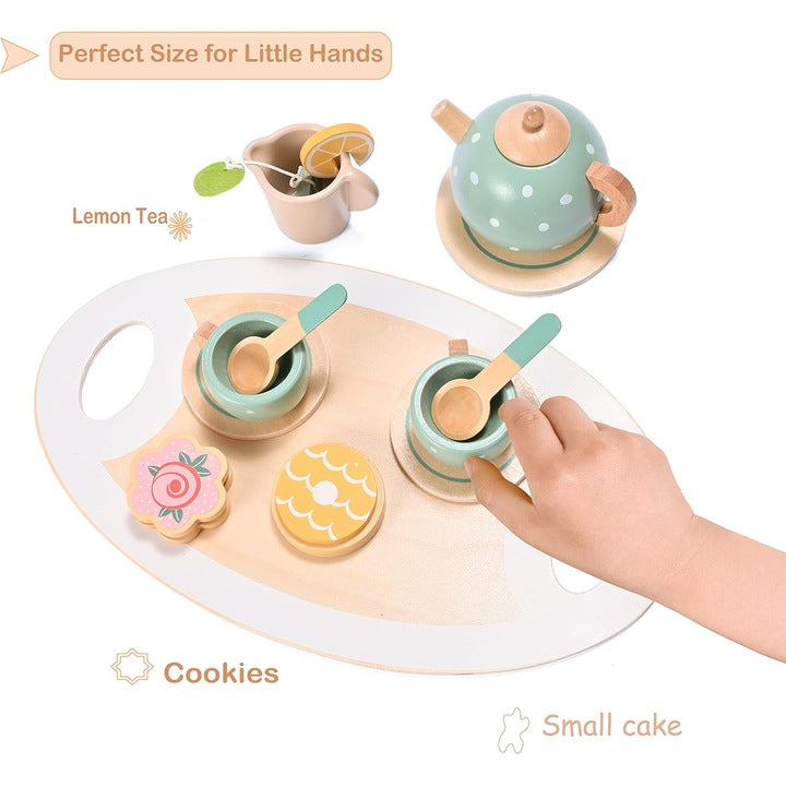 Set ceai din lemn „Afternoon Tea” – tavă, ceainic și cești pentru joaca de rol