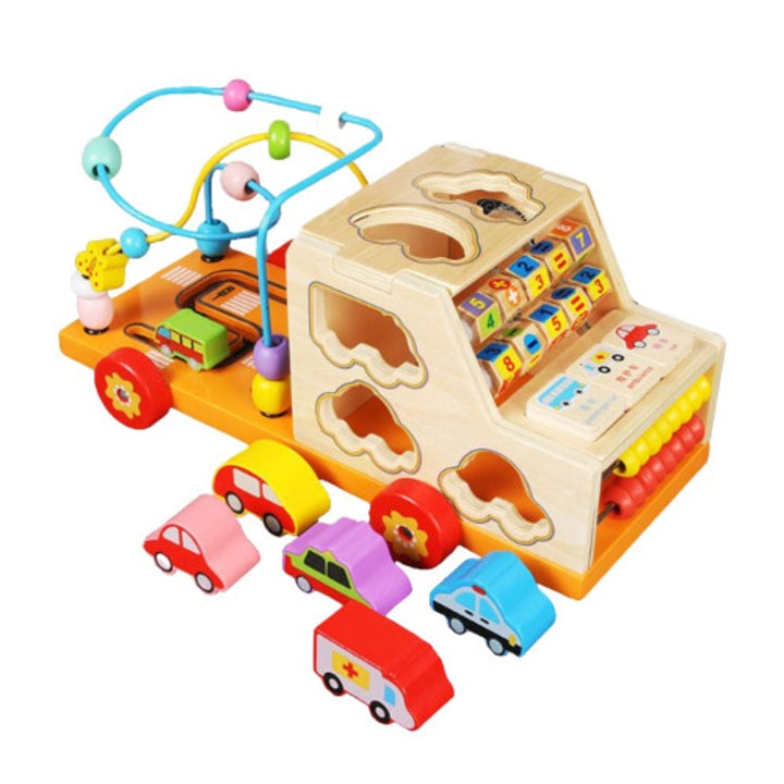 Camion din lemn Busy Road – centru de activități cu mașinuțe