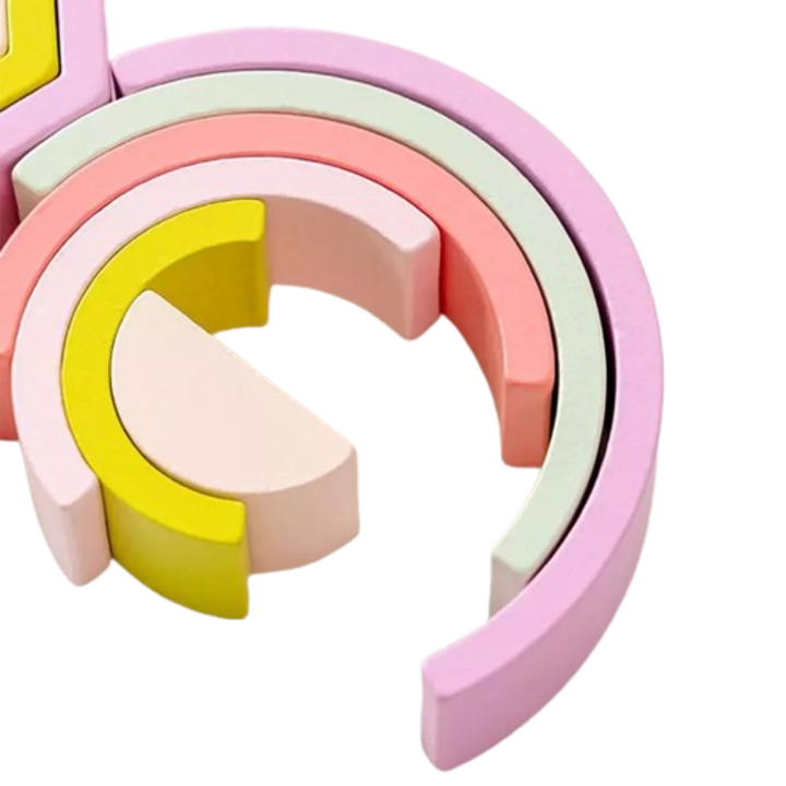 Set curcubeu din lemn – Rainbow Blocks pastelate pentru construcții creative