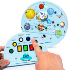 Panou senzorial din lemn Space Planet cu LED – Sistemul Solar pentru copii, Jucărie educativă spațiu
